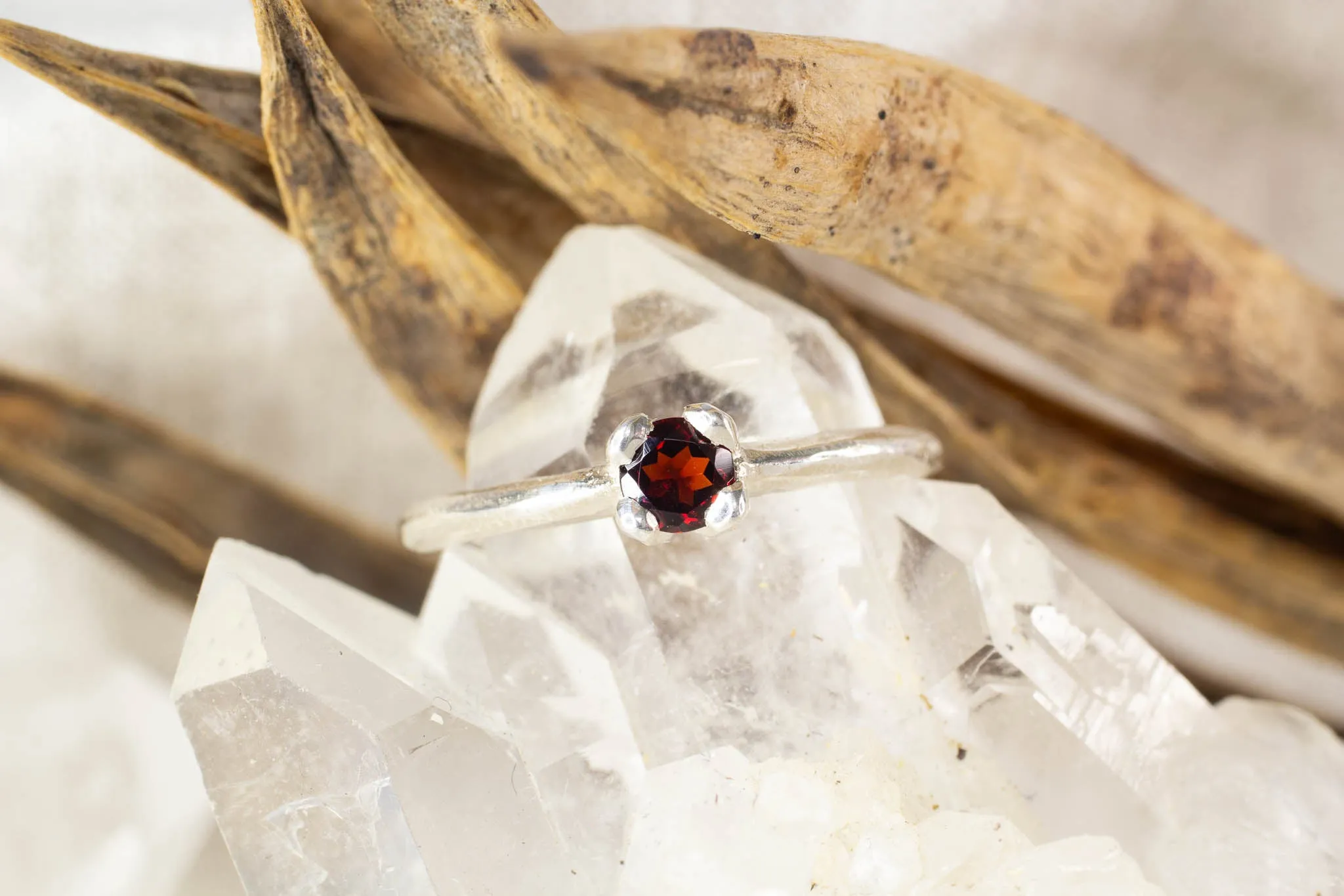 Droplet Ring - Sterling Silver with Garnet sold by Sophie Divett Jewelry