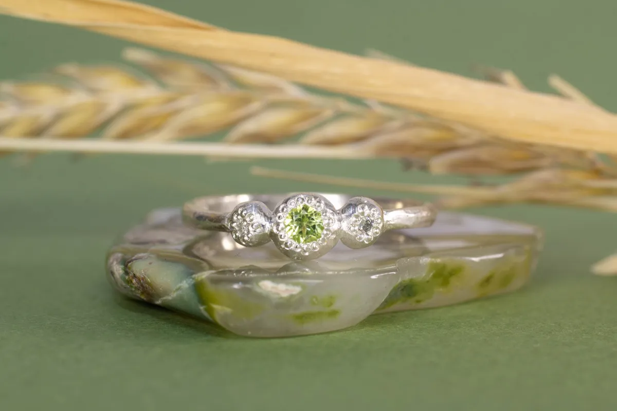 Aura Ring - Sterling Silver with Peridot and Diamonds sold by Sophie Divett Jewelry