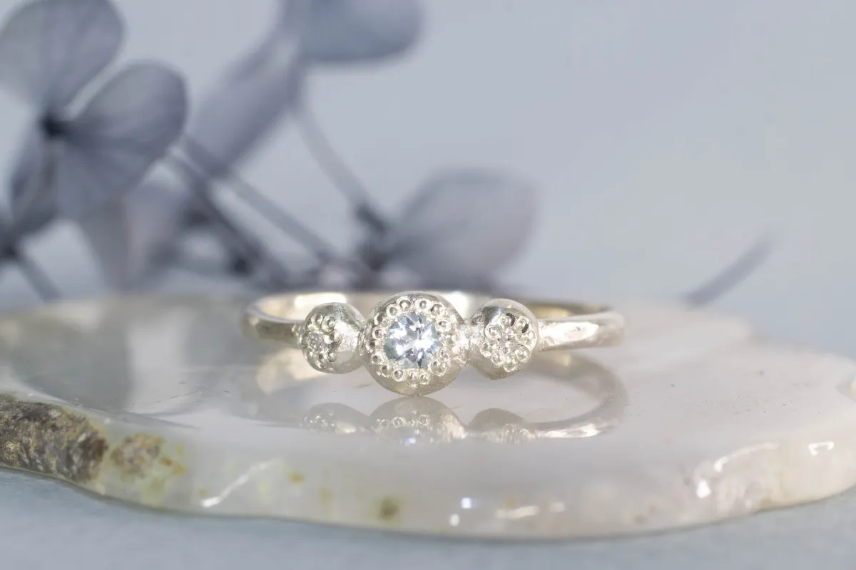 Aura Ring - Sterling Silver with Aquamarine and Diamonds sold by Sophie Divett Jewelry