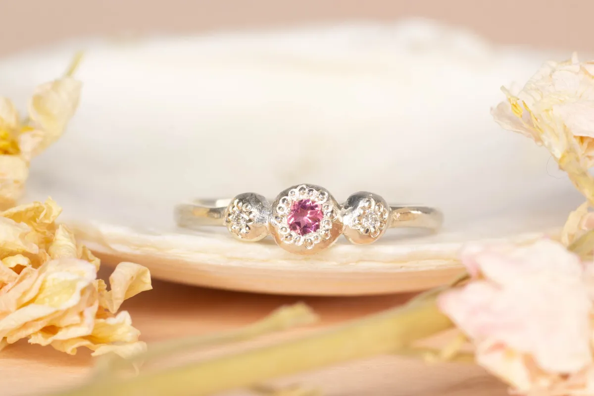 Aura Ring - Sterling Silver with Pink Tourmaline and Diamonds sold by Sophie Divett Jewelry