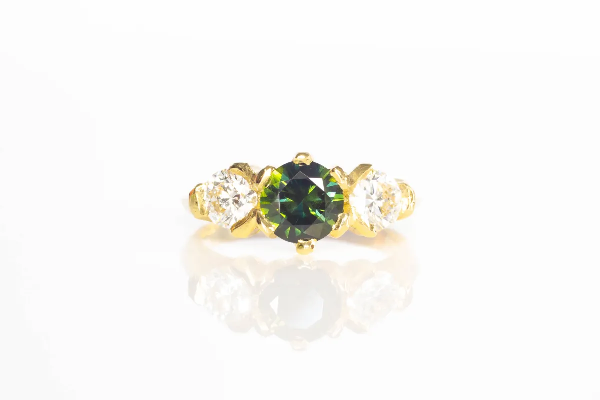 Athena Ring - 18ct Yellow Gold with Green Sapphire and Diamonds sold by Sophie Divett Jewelry