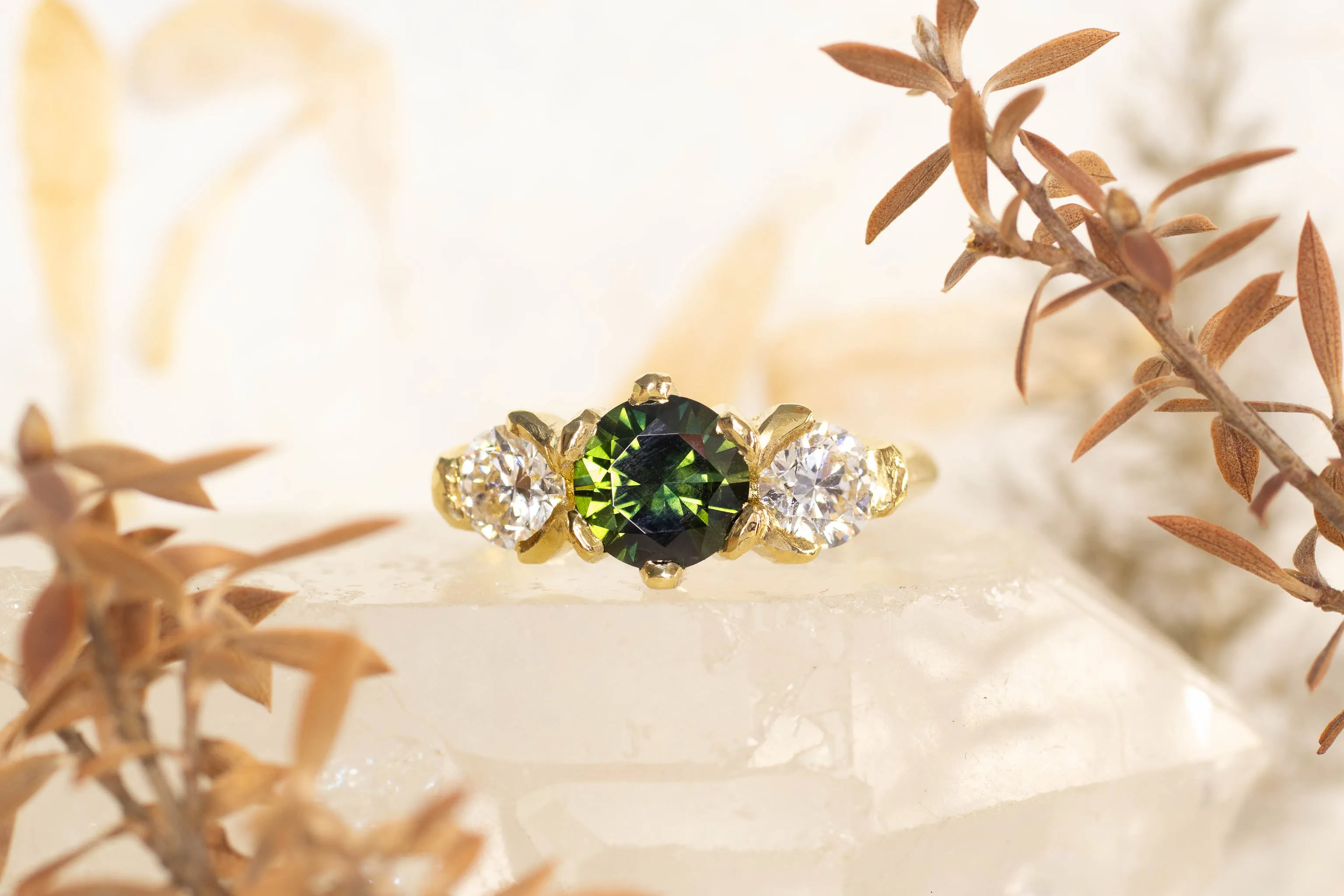 Athena Ring - 18ct Yellow Gold with Green Sapphire and Diamonds sold by Sophie Divett Jewelry product image thumbnail 2