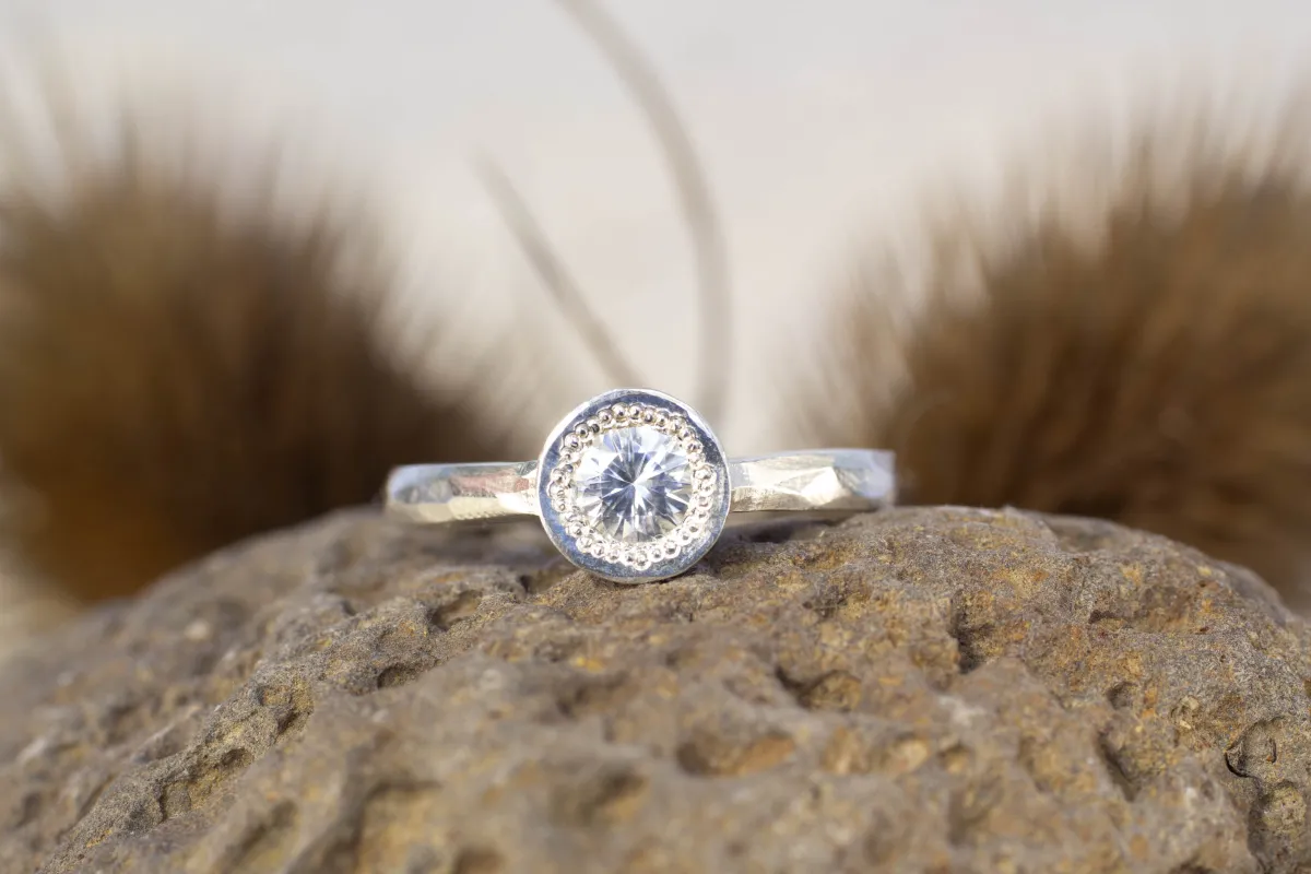 Pelagus Ring - Sterling Silver with White Zircon sold by Sophie Divett Jewelry