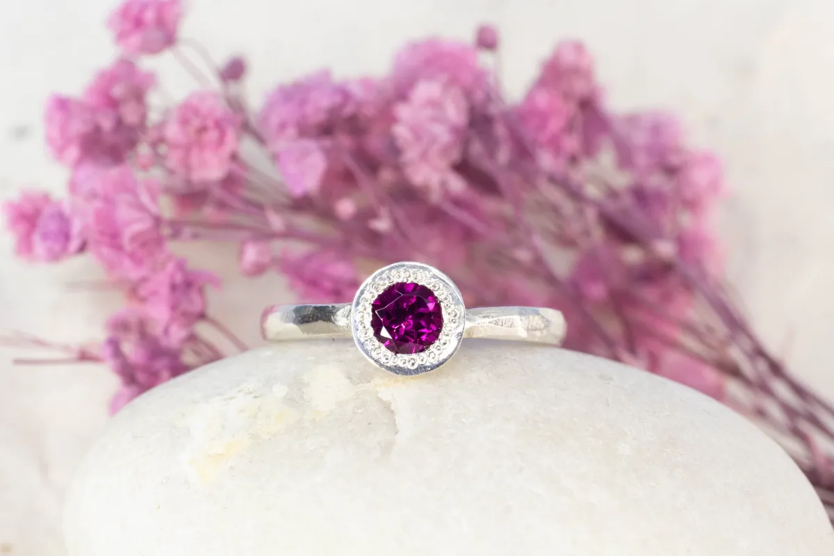 Pelagus Ring - Sterling Silver with Rhodolite Garnet sold by Sophie Divett Jewelry