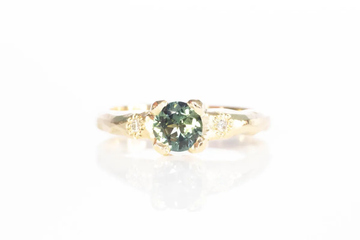 Mira Ring - 9ct Yellow Gold with 0.64ct Teal-Parti Sapphire sold by Sophie Divett Jewelry