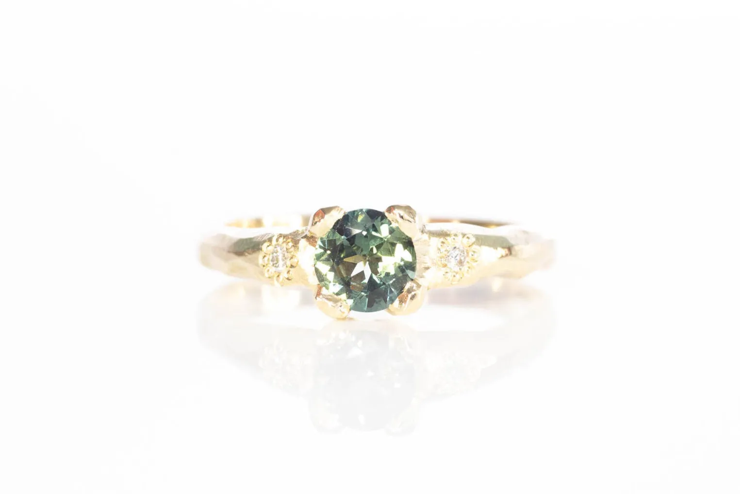 Mira Ring - 9ct Yellow Gold with 0.64ct Teal-Parti Sapphire sold by Sophie Divett Jewelry