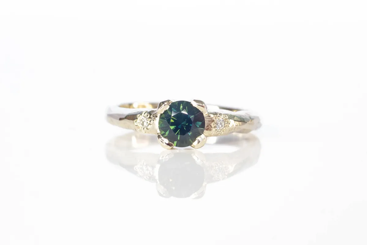 Mira Ring - 14ct White Gold with 0.9ct Silky Blue-Green Sapphire sold by Sophie Divett Jewelry
