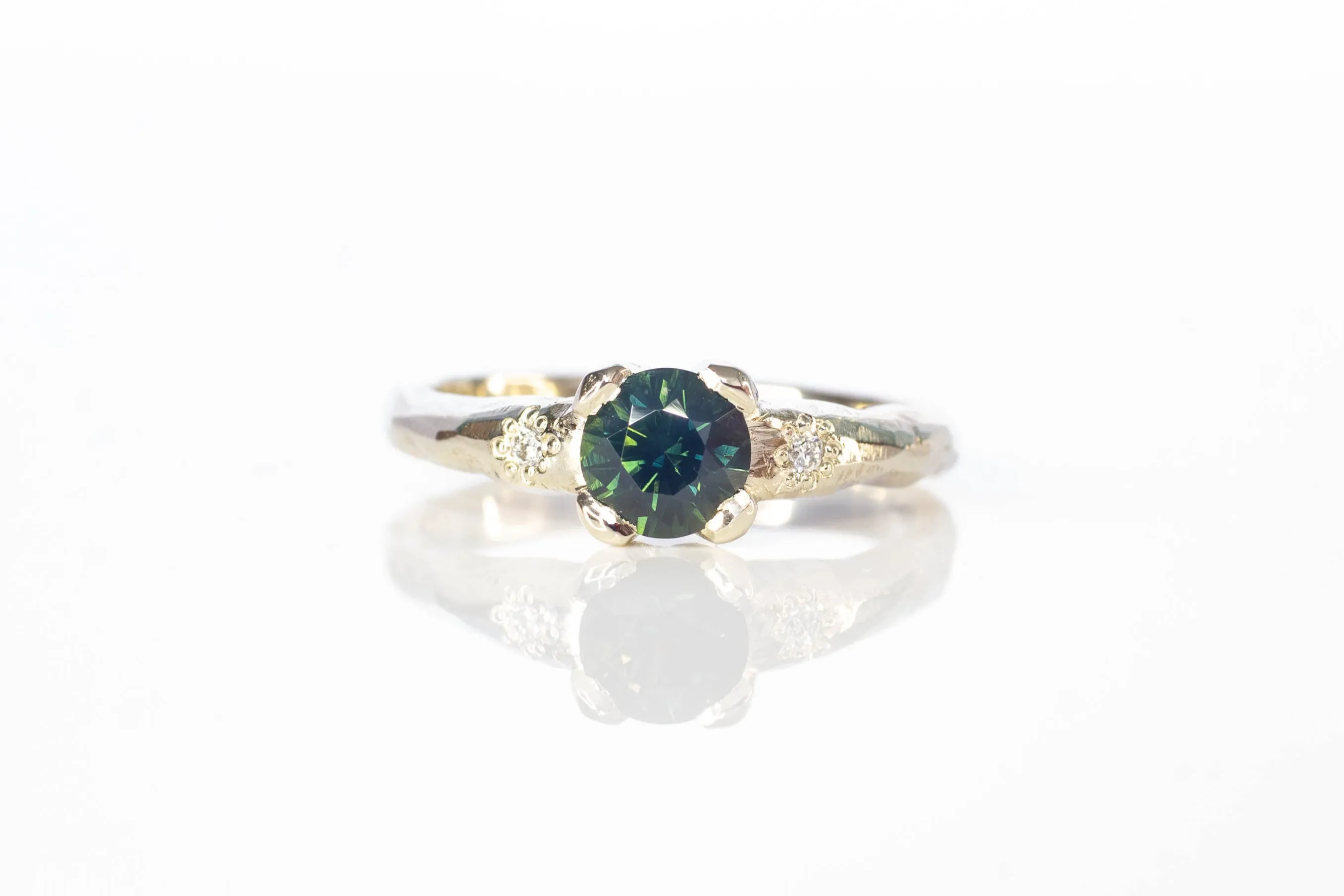 Mira Ring - 14ct White Gold with 0.9ct Silky Blue-Green Sapphire sold by Sophie Divett Jewelry