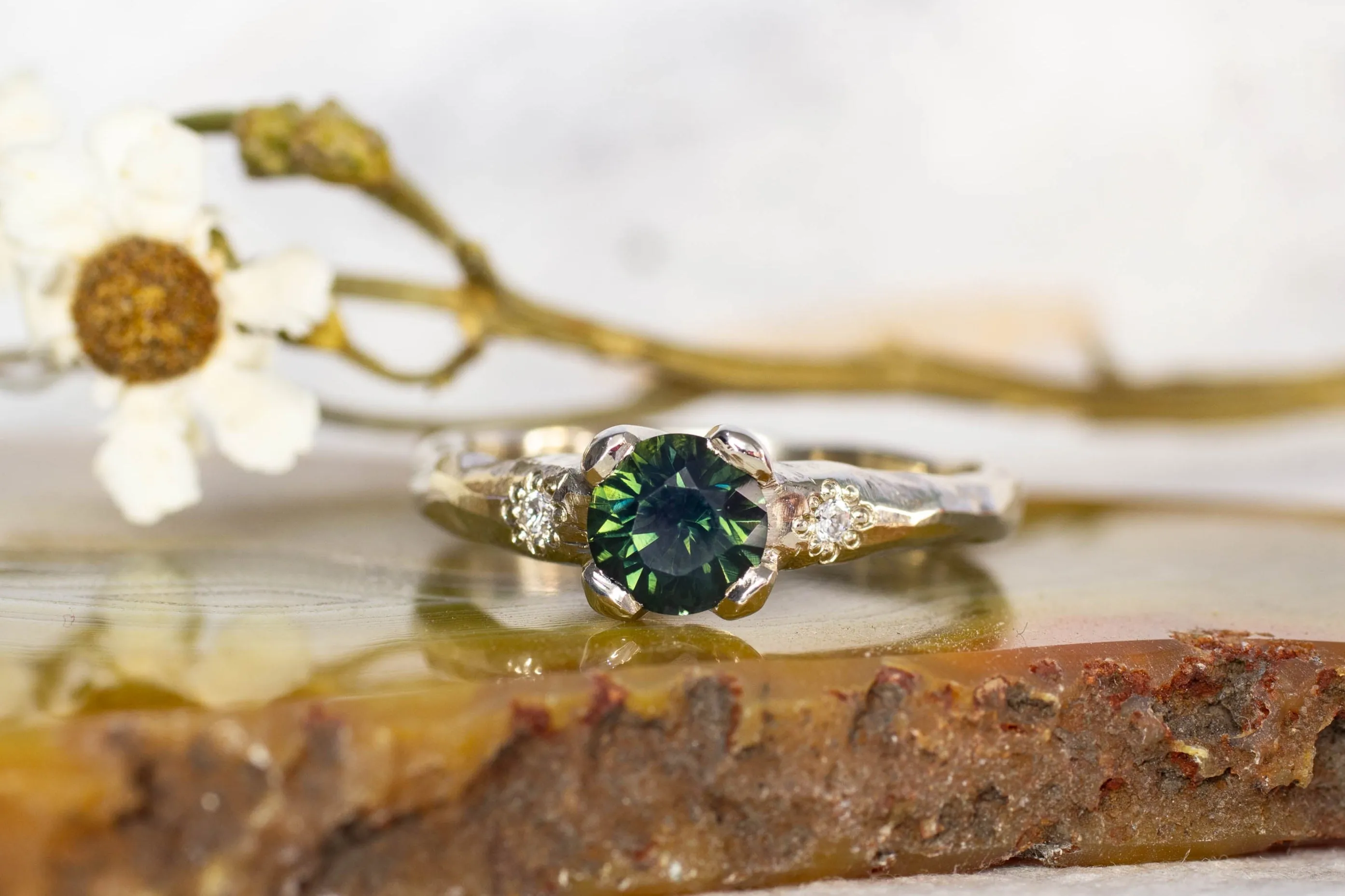 Mira Ring - 14ct White Gold with 0.9ct Silky Blue-Green Sapphire sold by Sophie Divett Jewelry product image thumbnail 2