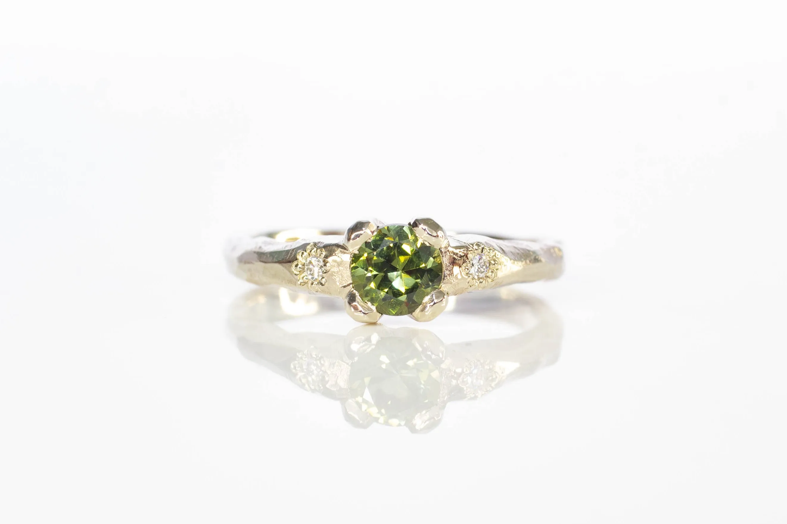 Mira Ring - 14ct White Gold with Olive Green Sapphire sold by Sophie Divett Jewelry