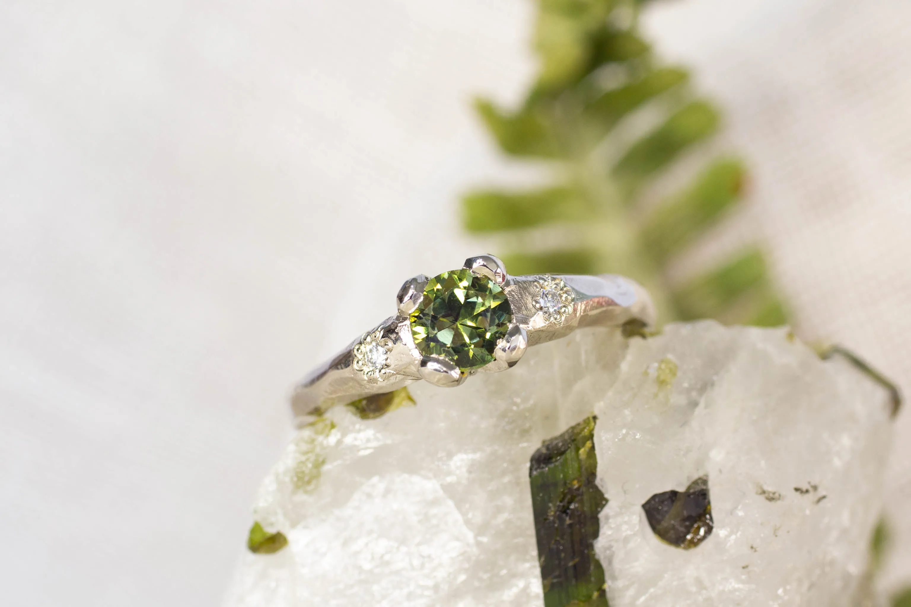 Mira Ring - 14ct White Gold with Olive Green Sapphire sold by Sophie Divett Jewelry product image thumbnail 5