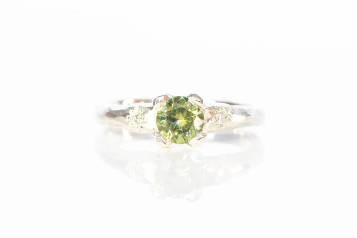 Mira Ring - 9ct White Gold with 0.66ct Light Green Sapphire sold by Sophie Divett Jewelry