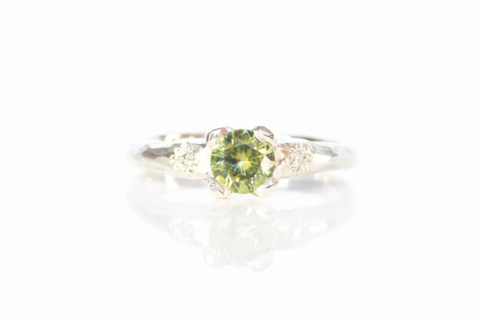 Mira Ring - 9ct White Gold with 0.66ct Light Green Sapphire sold by Sophie Divett Jewelry