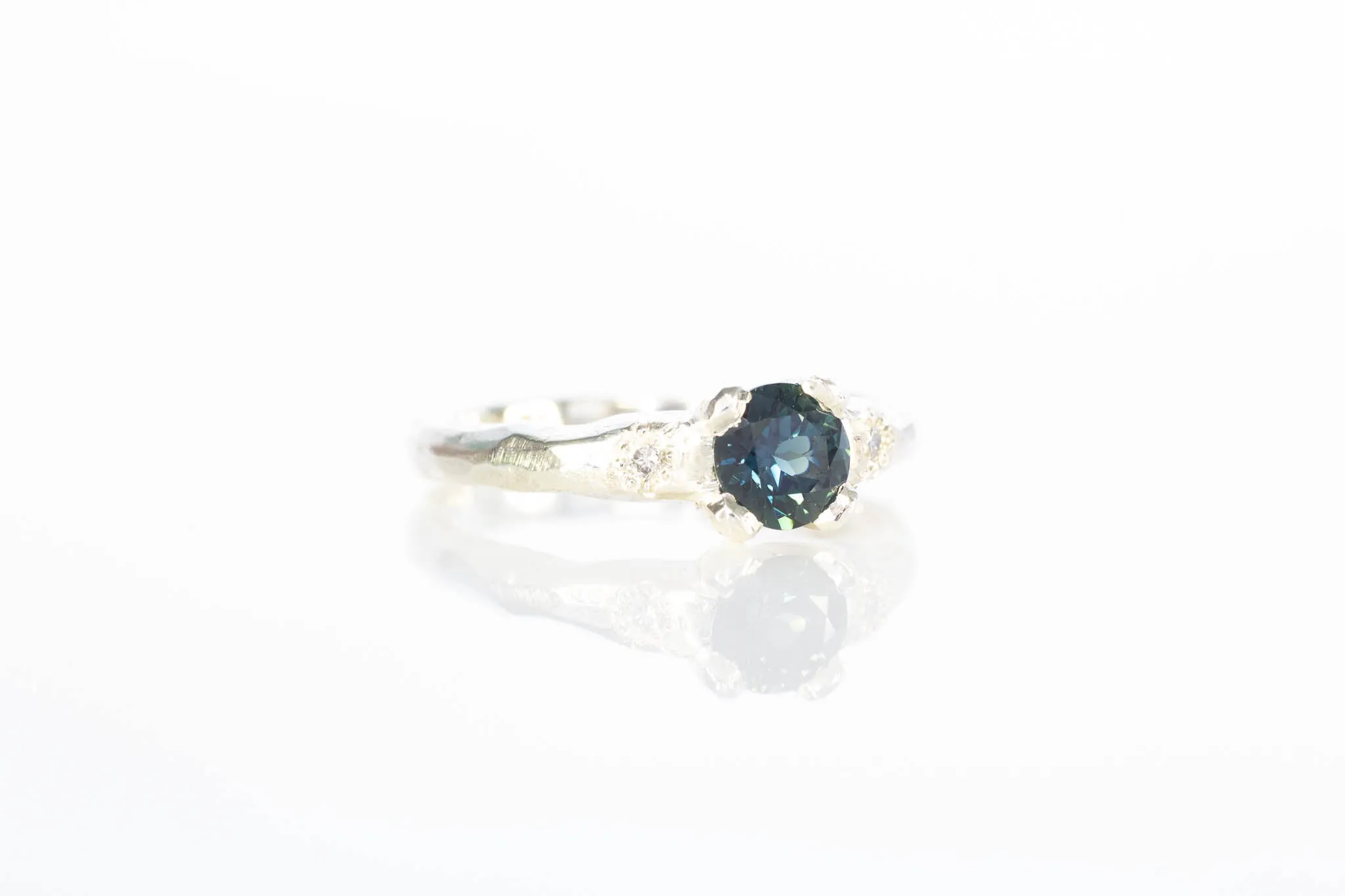 Mira Ring - 9ct White Gold with 0.75ct Green-Teal Sapphire sold by Sophie Divett Jewelry product image thumbnail 4