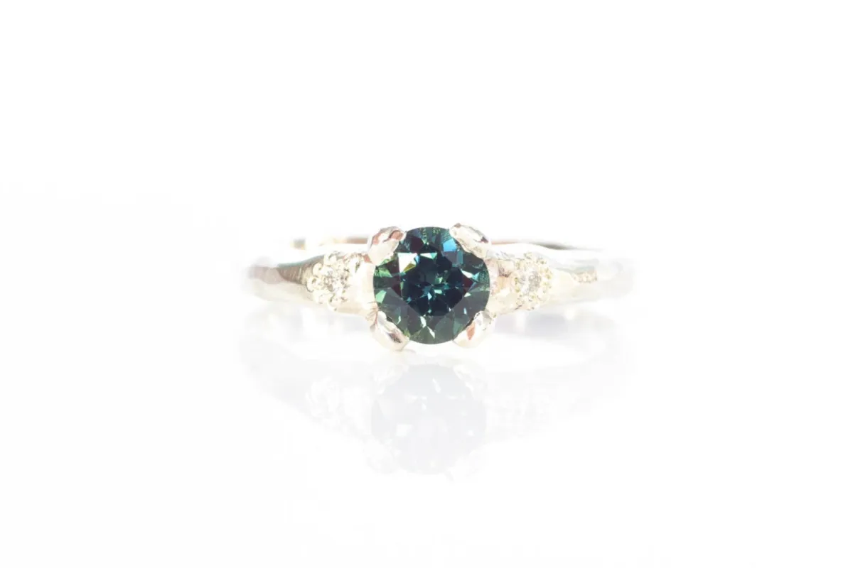 Mira Ring - 9ct White Gold with 0.75ct Green-Teal Sapphire sold by Sophie Divett Jewelry