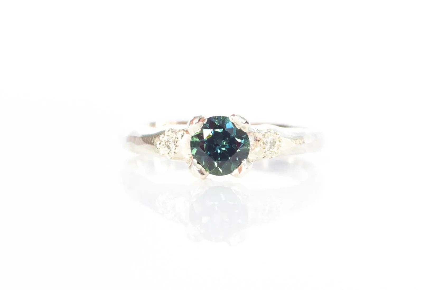 Mira Ring - 9ct White Gold with 0.75ct Green-Teal Sapphire sold by Sophie Divett Jewelry