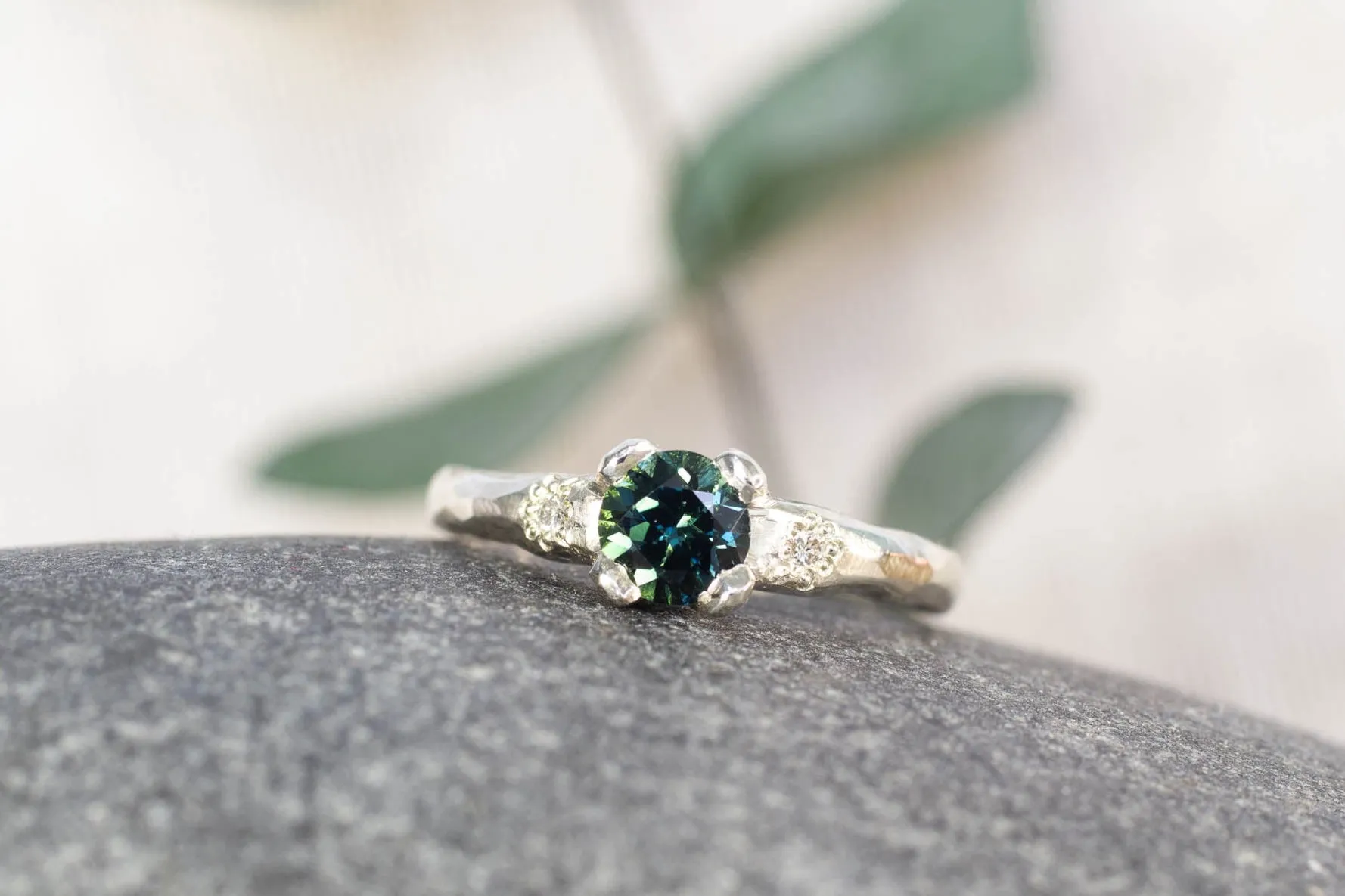 Mira Ring - 9ct White Gold with 0.75ct Green-Teal Sapphire sold by Sophie Divett Jewelry product image thumbnail 2