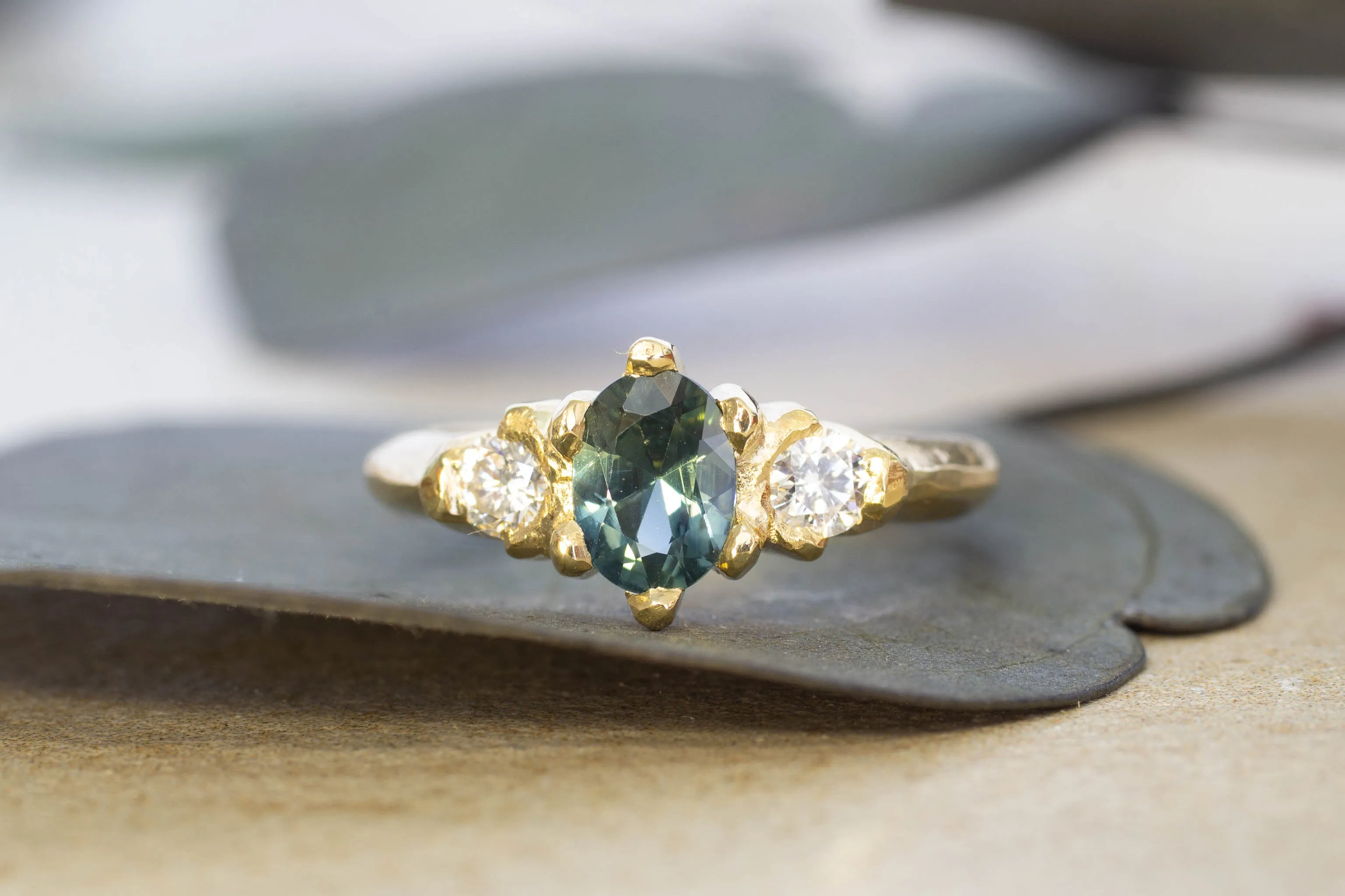 Helios Ring - 18ct Yellow Gold with Blue-Green Sapphire and Diamonds sold by Sophie Divett Jewelry product image thumbnail 2