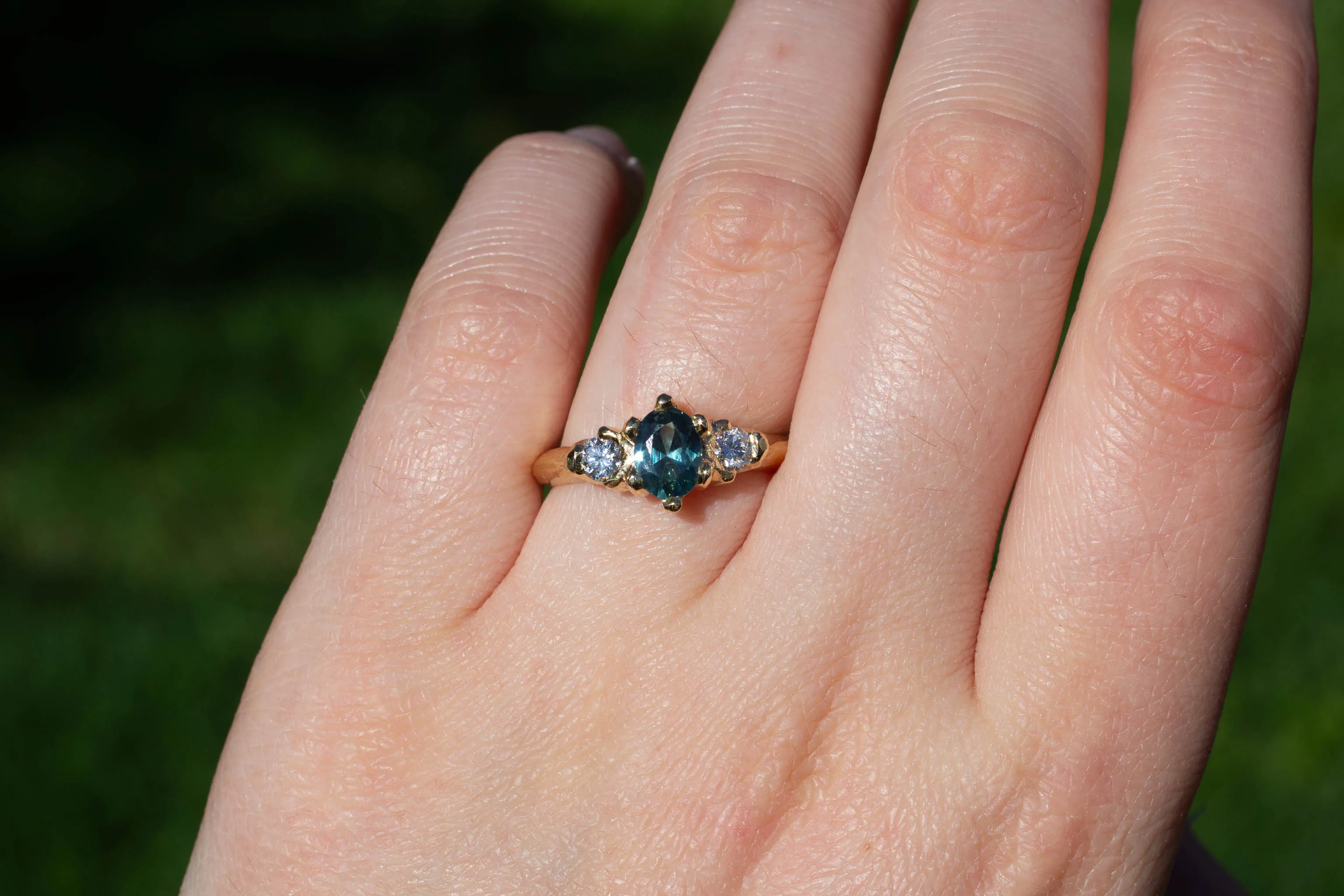 Helios Ring - 18ct Yellow Gold with Blue-Green Sapphire and Diamonds sold by Sophie Divett Jewelry product image thumbnail 3