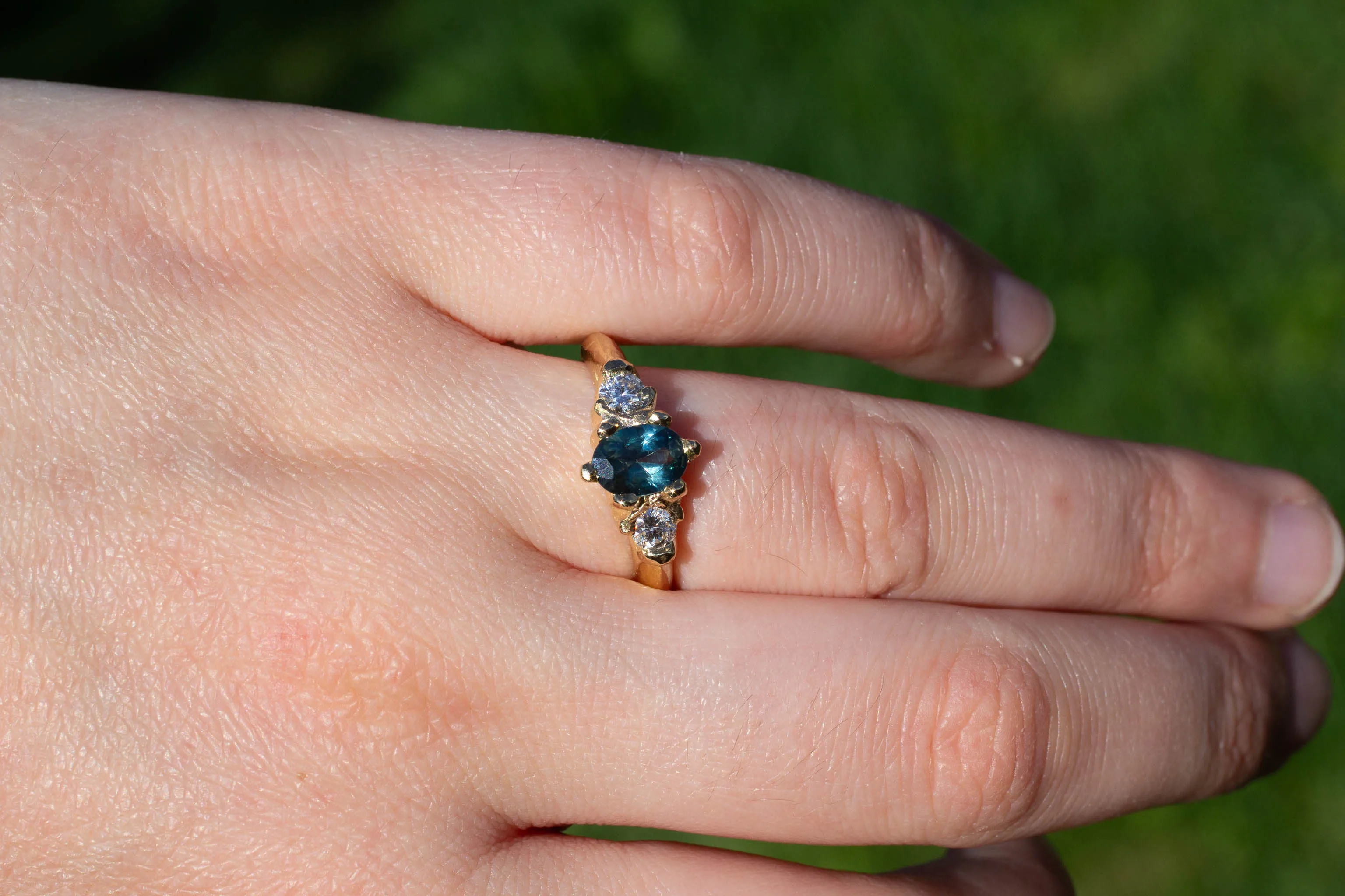 Helios Ring - 18ct Yellow Gold with Blue-Green Sapphire and Diamonds sold by Sophie Divett Jewelry product image thumbnail 5