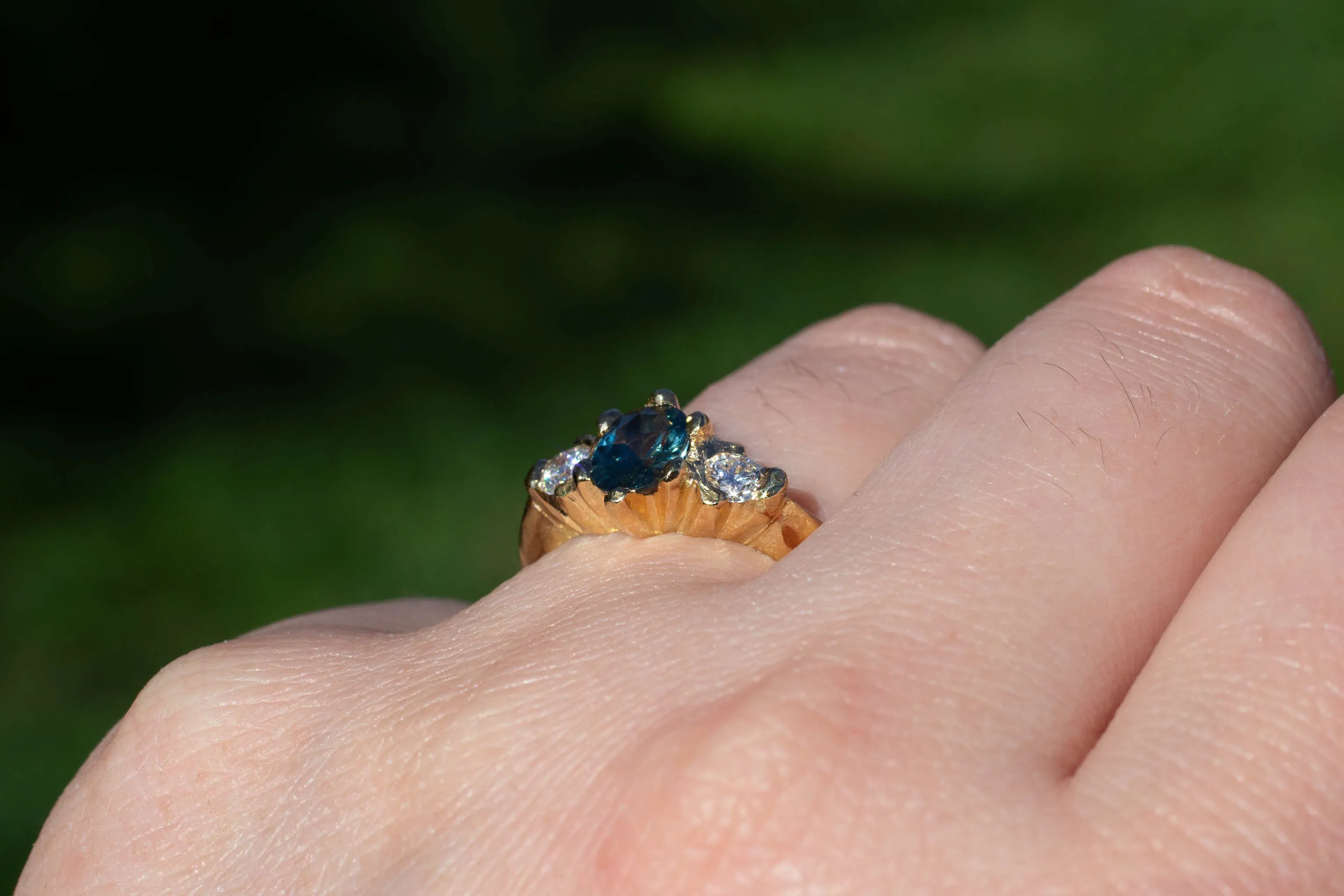 Helios Ring - 18ct Yellow Gold with Blue-Green Sapphire and Diamonds sold by Sophie Divett Jewelry product image thumbnail 4