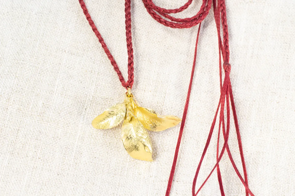 Waimea Leaf Pendant on Braided Cord - Single sold by Sophie Divett Jewelry