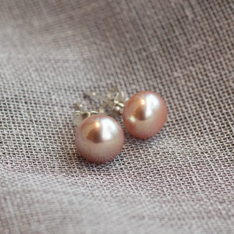 Natural Freshwater Pearl Studs - Pink - 8mm sold by Sophie Divett Jewelry