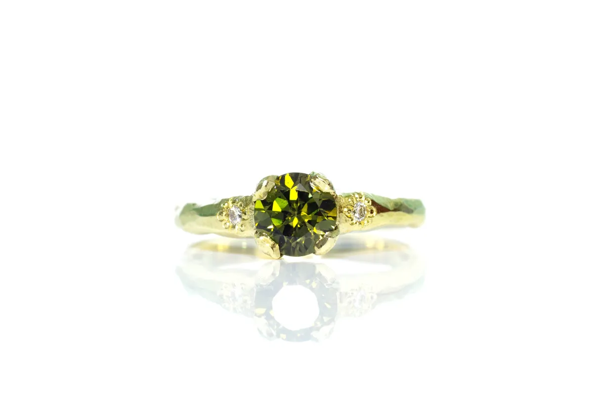 Mira Ring - 9ct Yellow Gold with 5.7mm Olive-Green Sapphire sold by Sophie Divett Jewelry