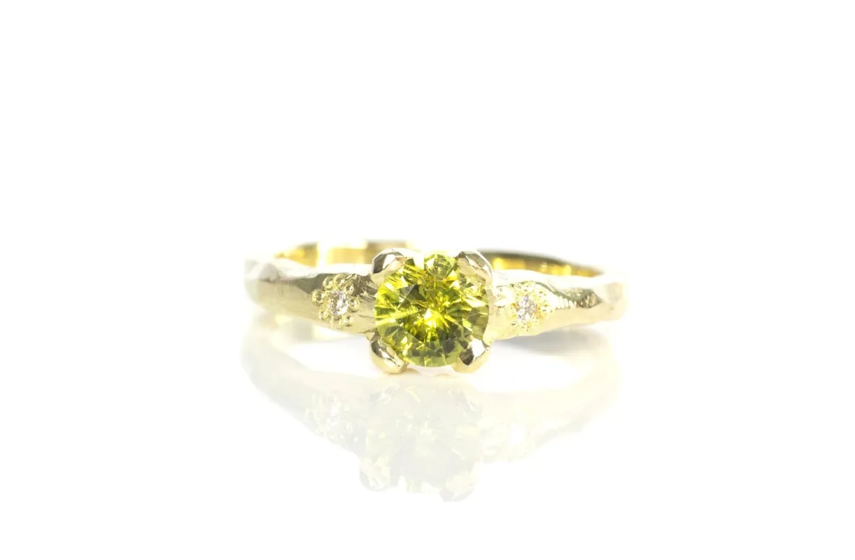 Mira Ring - 9ct Yellow Gold with 0.87ct Yellow-Green Sapphire sold by Sophie Divett Jewelry