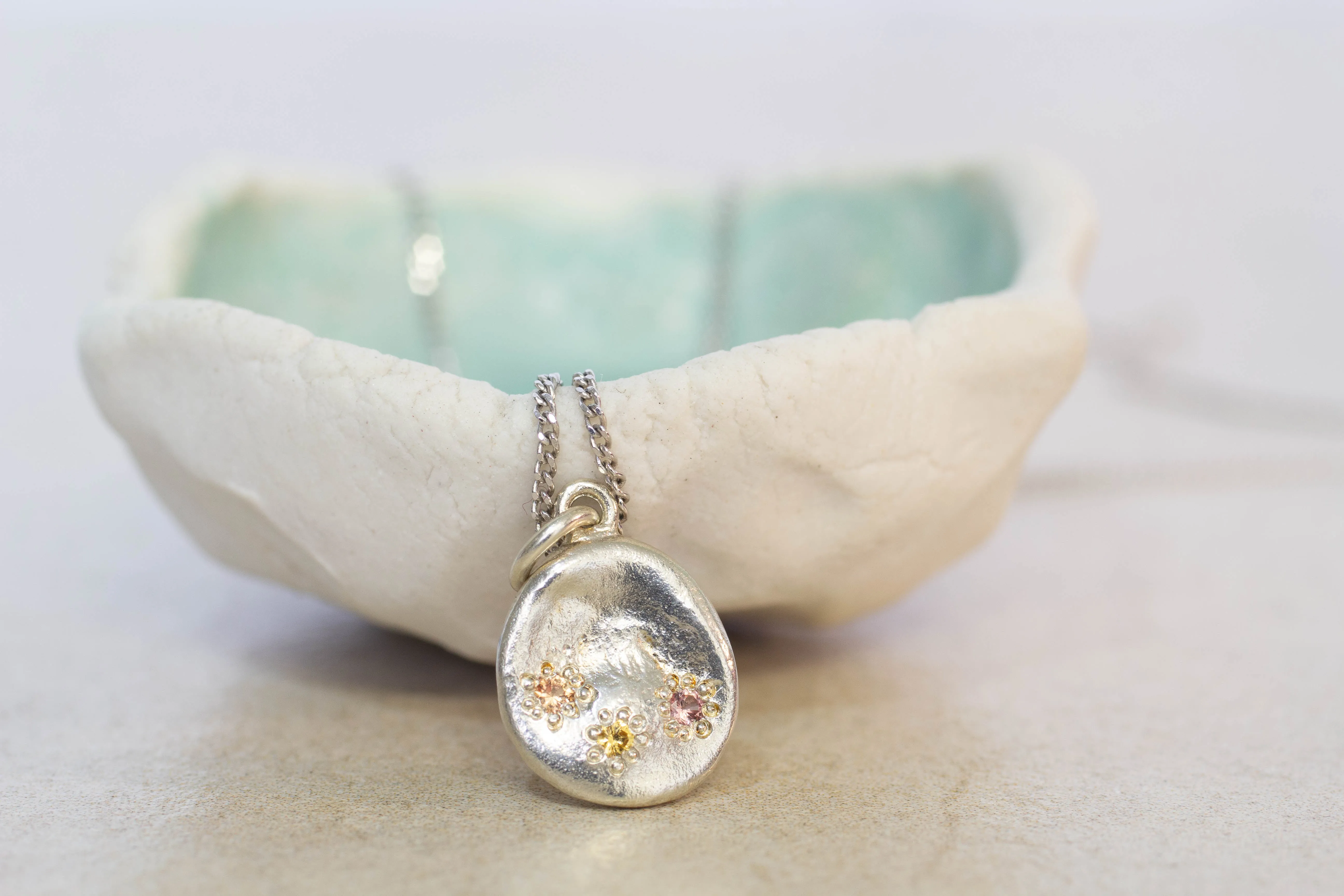 Water Drop Pendant - White Gold with Sunset Sapphires sold by Sophie Divett Jewelry product image thumbnail 3