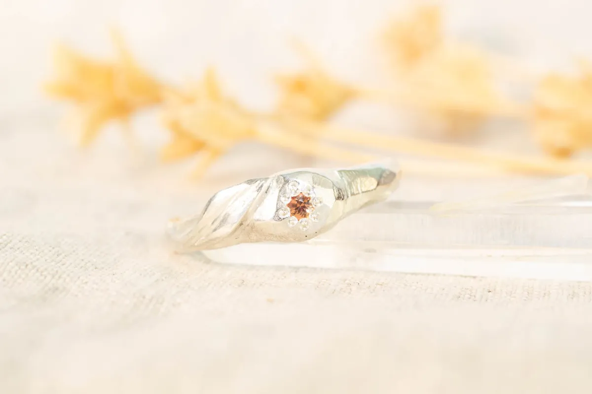 Daphne Ring - Sterling Silver with Orange Garnet sold by Sophie Divett Jewelry