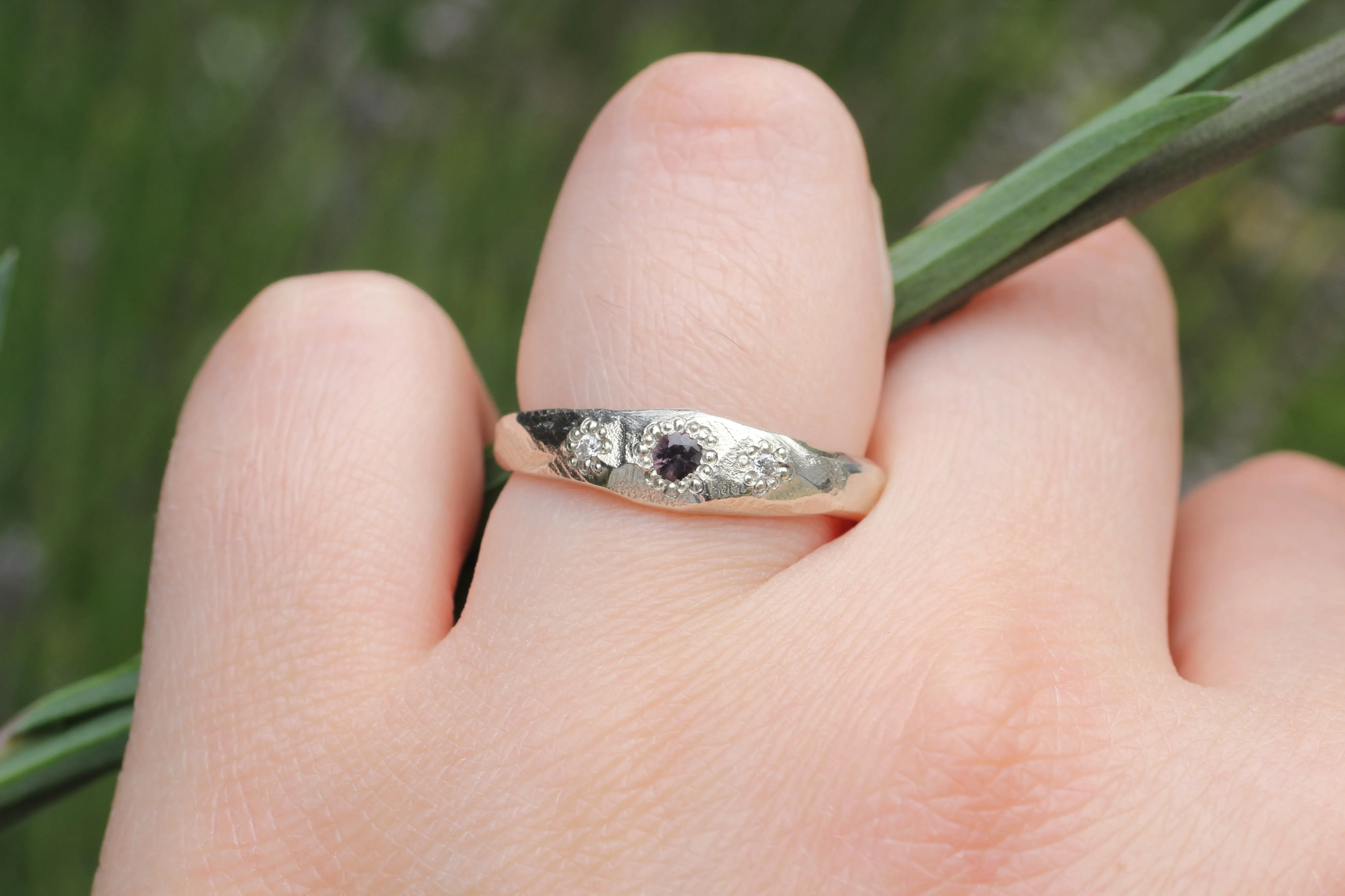 Hestia Ring - 9ct White Gold with Colour-Shift Purple Sapphire and Diamonds sold by Sophie Divett Jewelry