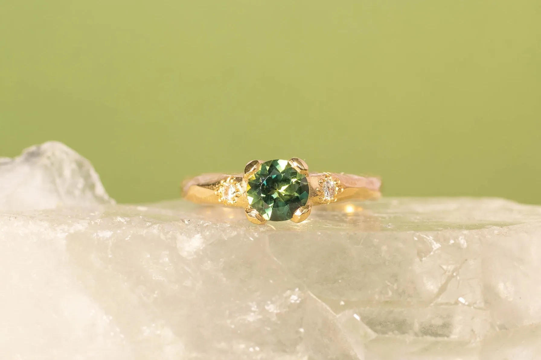 Mira Ring - 18ct Yellow Gold with 5.8mm Green-Parti Sapphire sold by Sophie Divett Jewelry product image thumbnail 4