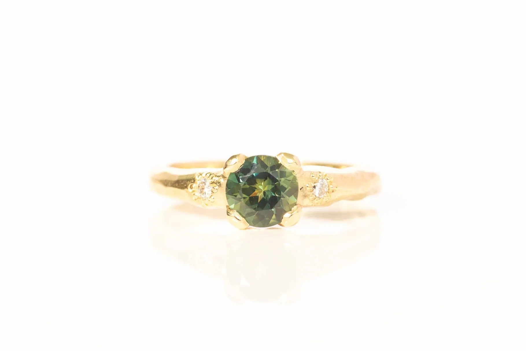 Mira Ring - 18ct Yellow Gold with 5.8mm Green-Parti Sapphire sold by Sophie Divett Jewelry