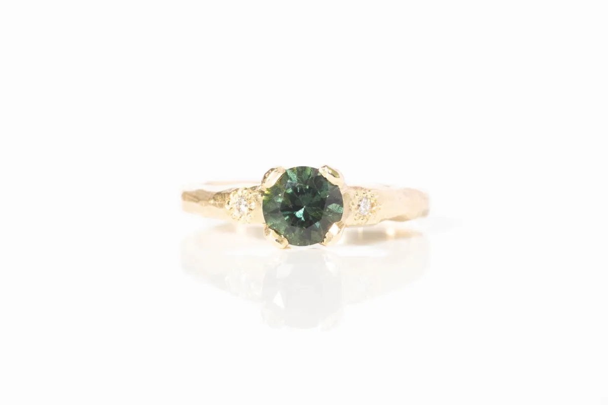 Mira Ring - 9ct Yellow Gold with 6mm Mid-Green Sapphire sold by Sophie Divett Jewelry