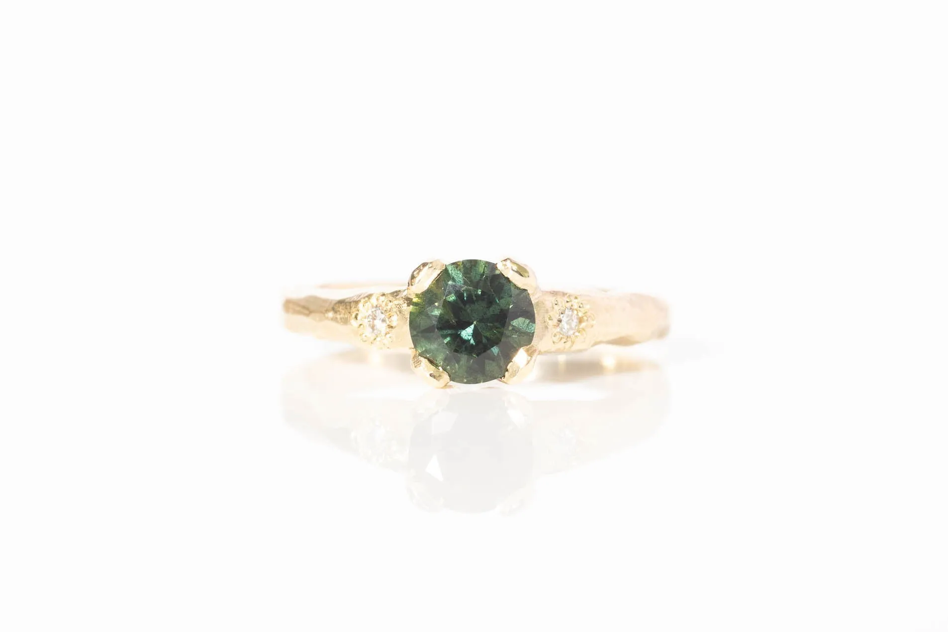 Mira Ring - 9ct Yellow Gold with 6mm Mid-Green Sapphire sold by Sophie Divett Jewelry