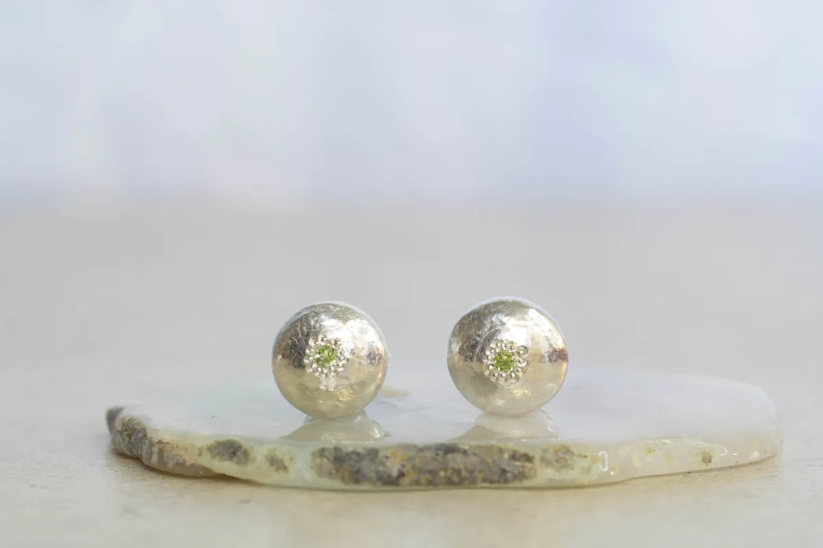 Pebble studs - Sterling Silver with Green Peridot sold by Sophie Divett Jewelry