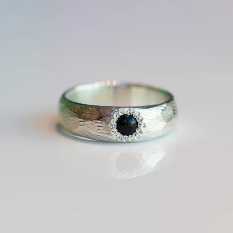 SAMPLE SALE: Carved Band with Onyx (N) sold by Sophie Divett Jewelry