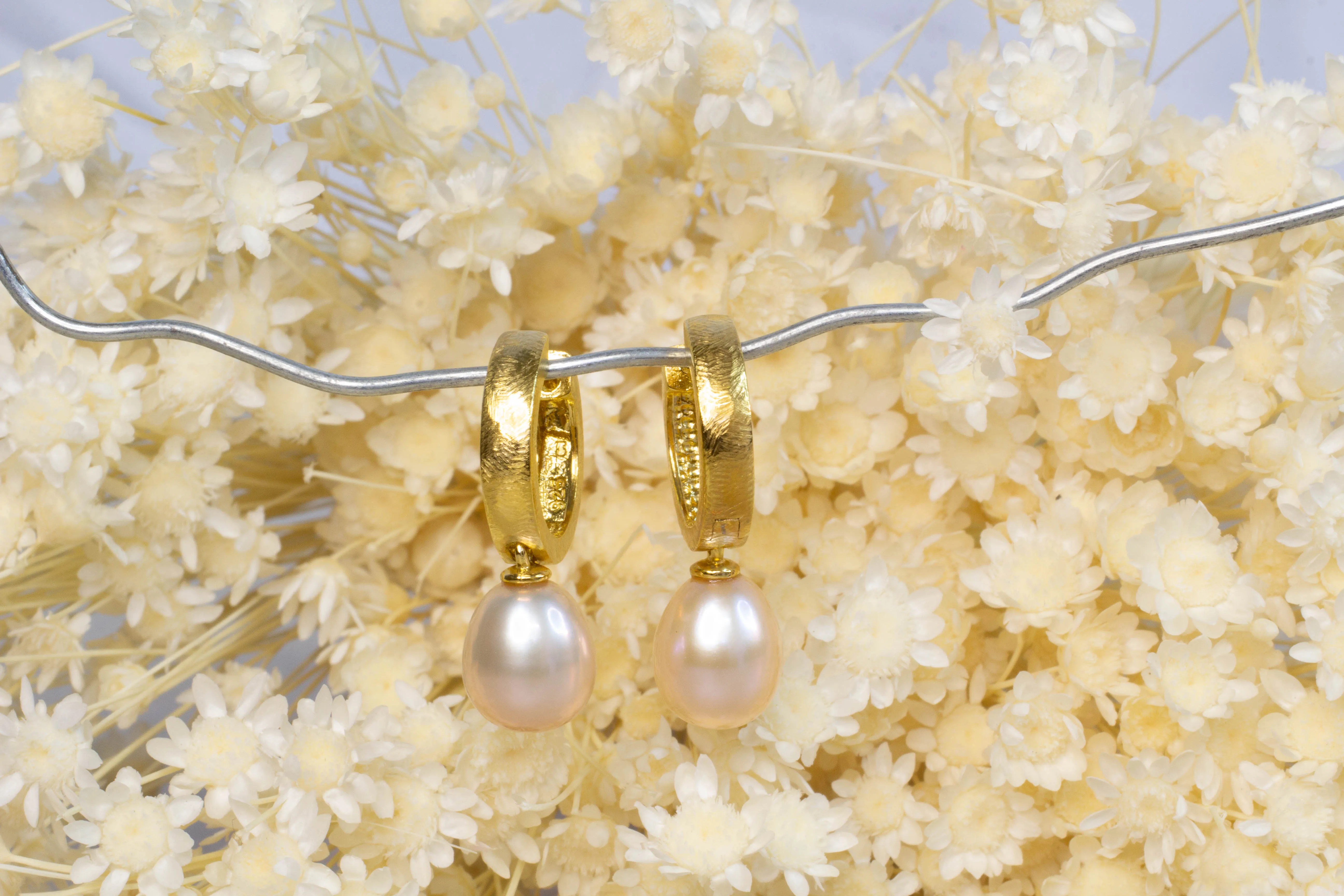 Endora Hoop Earrings - Gold Plated with Pink Pearls sold by Sophie Divett Jewelry product image thumbnail 3