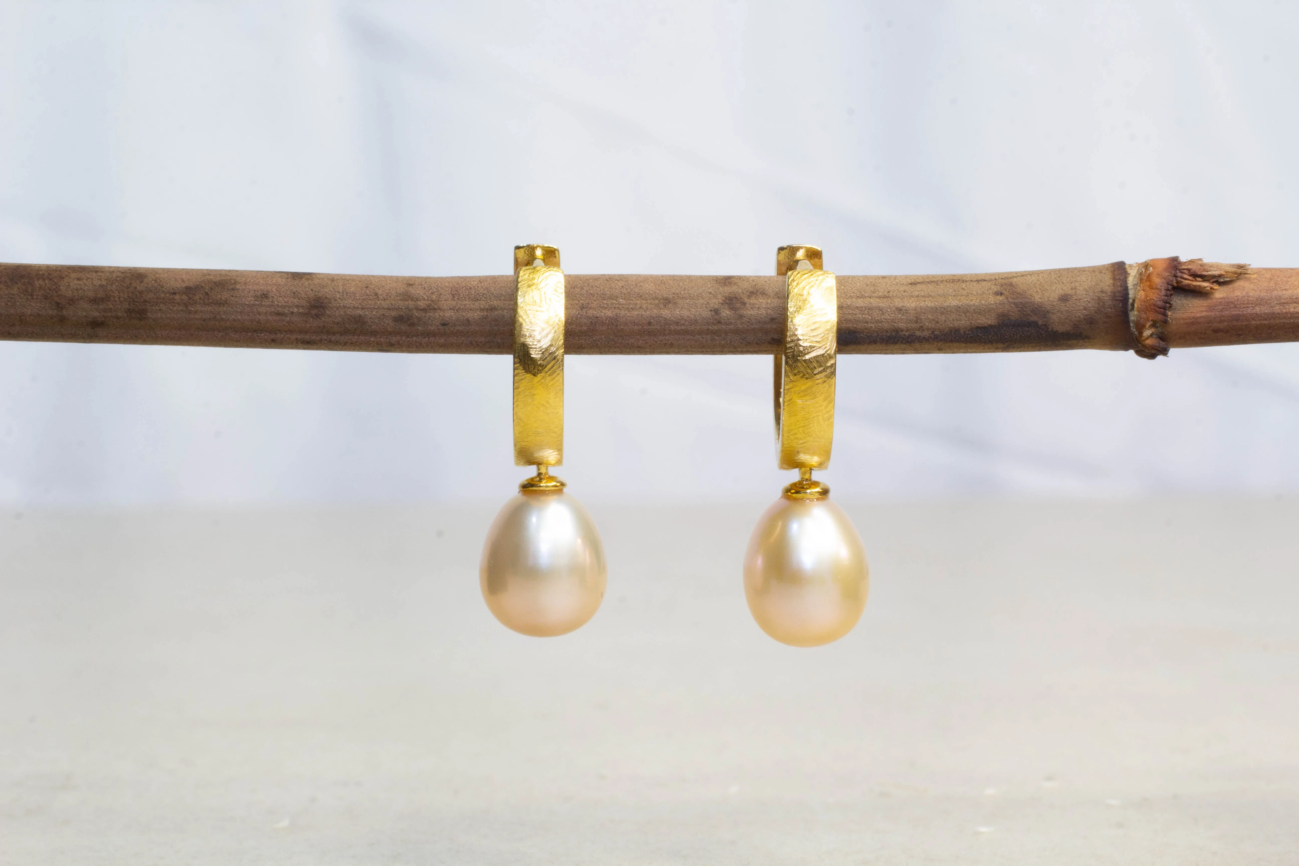 Endora Hoop Earrings - Gold Plated with Pink Pearls sold by Sophie Divett Jewelry product image thumbnail 4