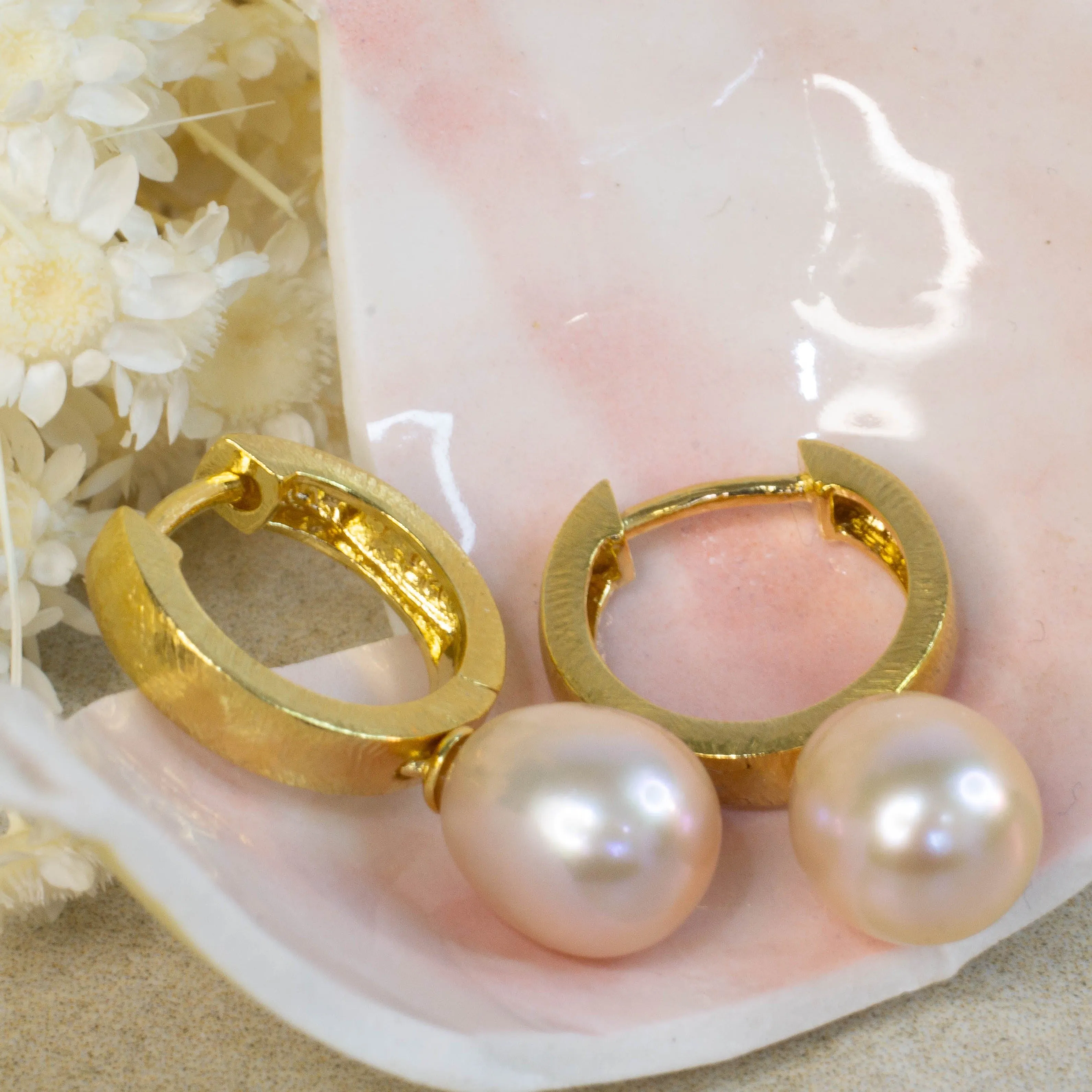 Endora Hoop Earrings - Gold Plated with Pink Pearls sold by Sophie Divett Jewelry