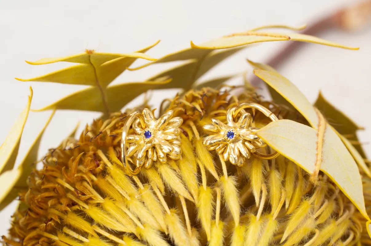 Coprosma Hoop Earrings with Sapphires - Gold Plated sold by Sophie Divett Jewelry