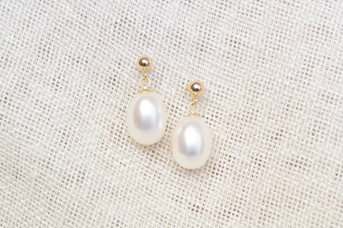 Pearl Drop Stud Earrings - White - 9ct Yellow Gold sold by Sophie Divett Jewelry