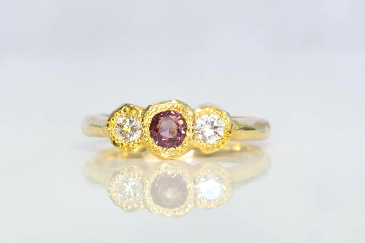 Torci Ring - 9ct Yellow Gold with Plum Spinel and Diamonds sold by Sophie Divett Jewelry