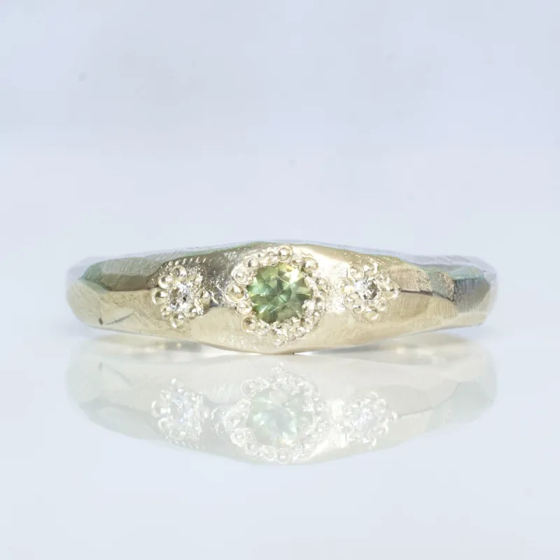 Hestia Ring - White Gold with Green Sapphire and Diamonds sold by Sophie Divett Jewelry
