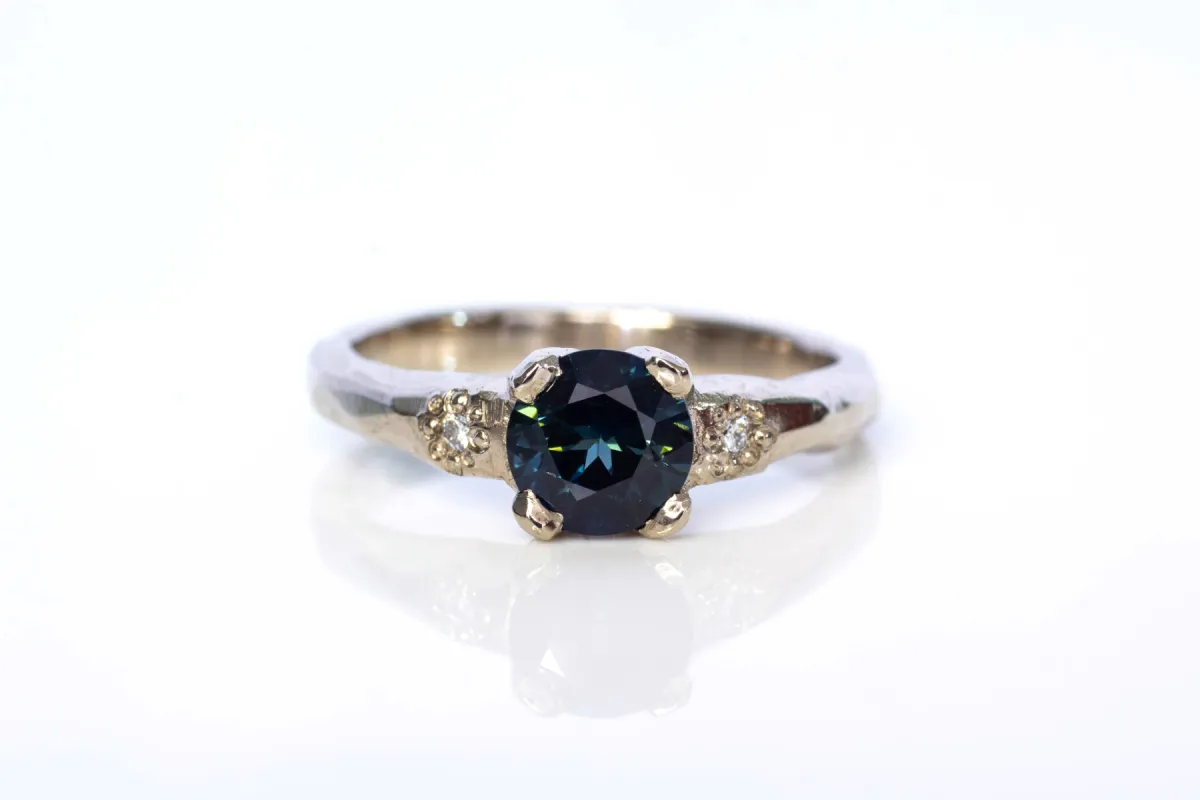 Mira Ring - 18ct White Gold with 1ct Blue-Green Sapphire and Diamonds sold by Sophie Divett Jewelry