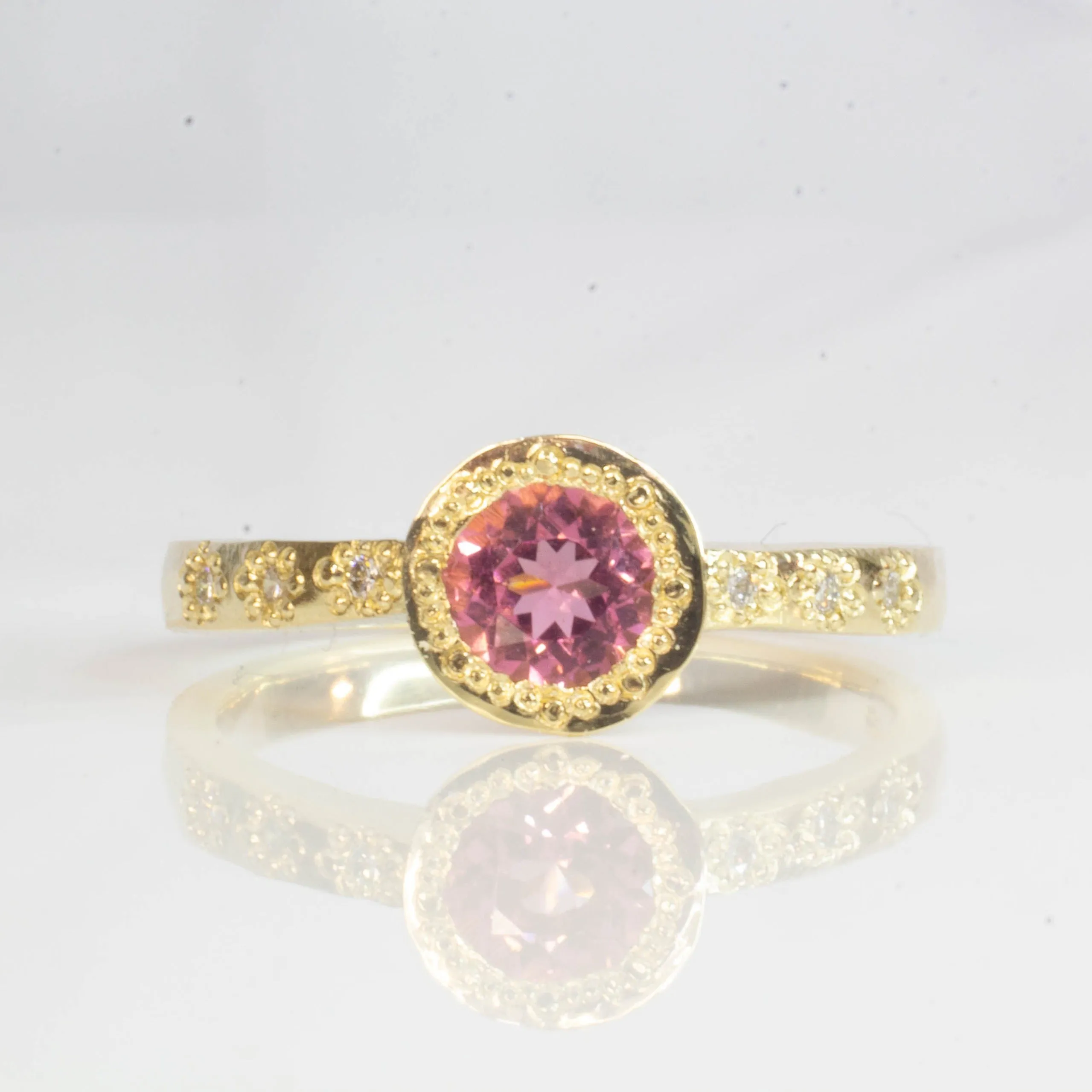 Vesper Ring - 9ct Yellow Gold with Pink Tourmaline and Diamonds sold by Sophie Divett Jewelry