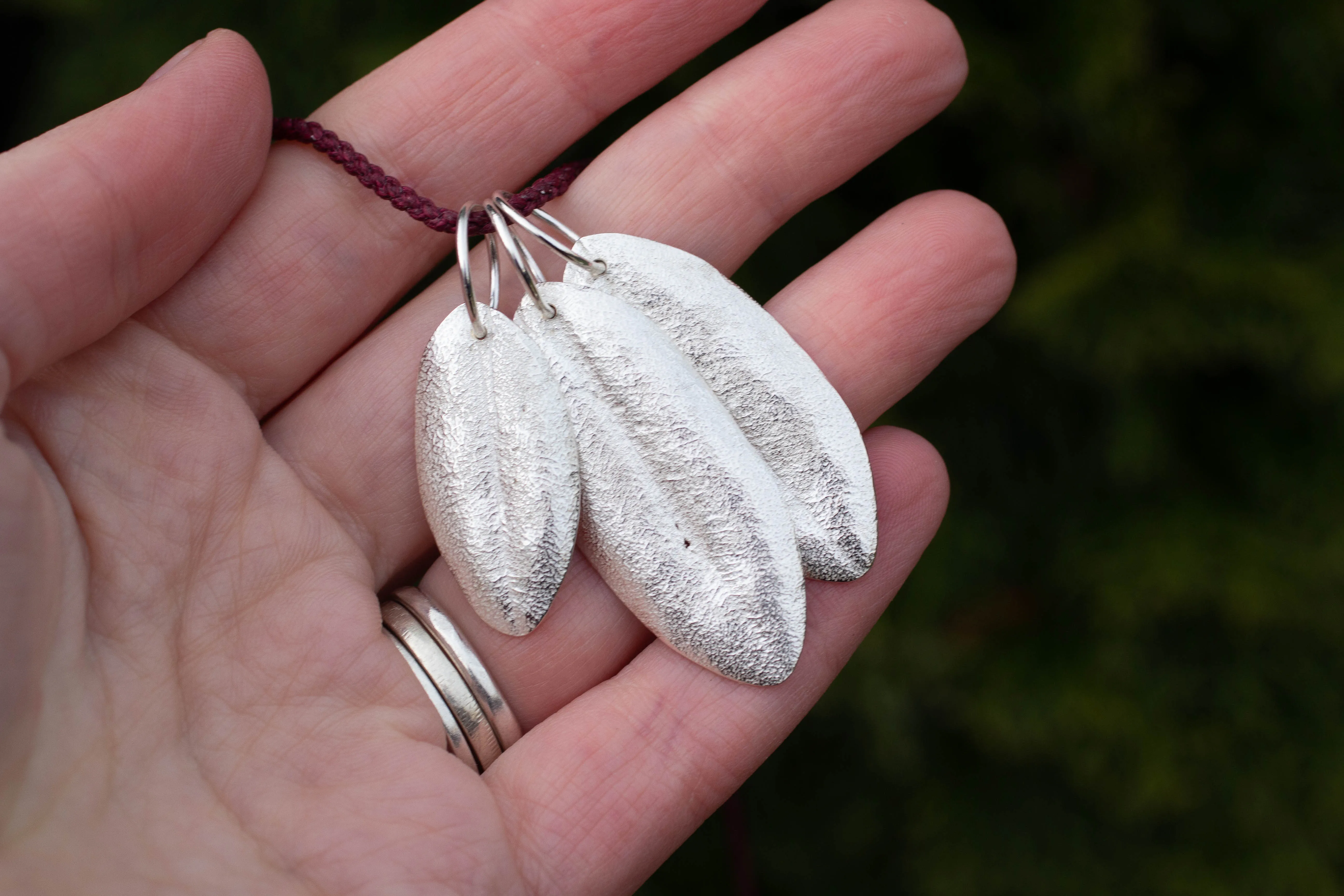 Three Leaf Charm Necklace on Braided Cord - Sterling Silver sold by Sophie Divett Jewelry product image thumbnail 2