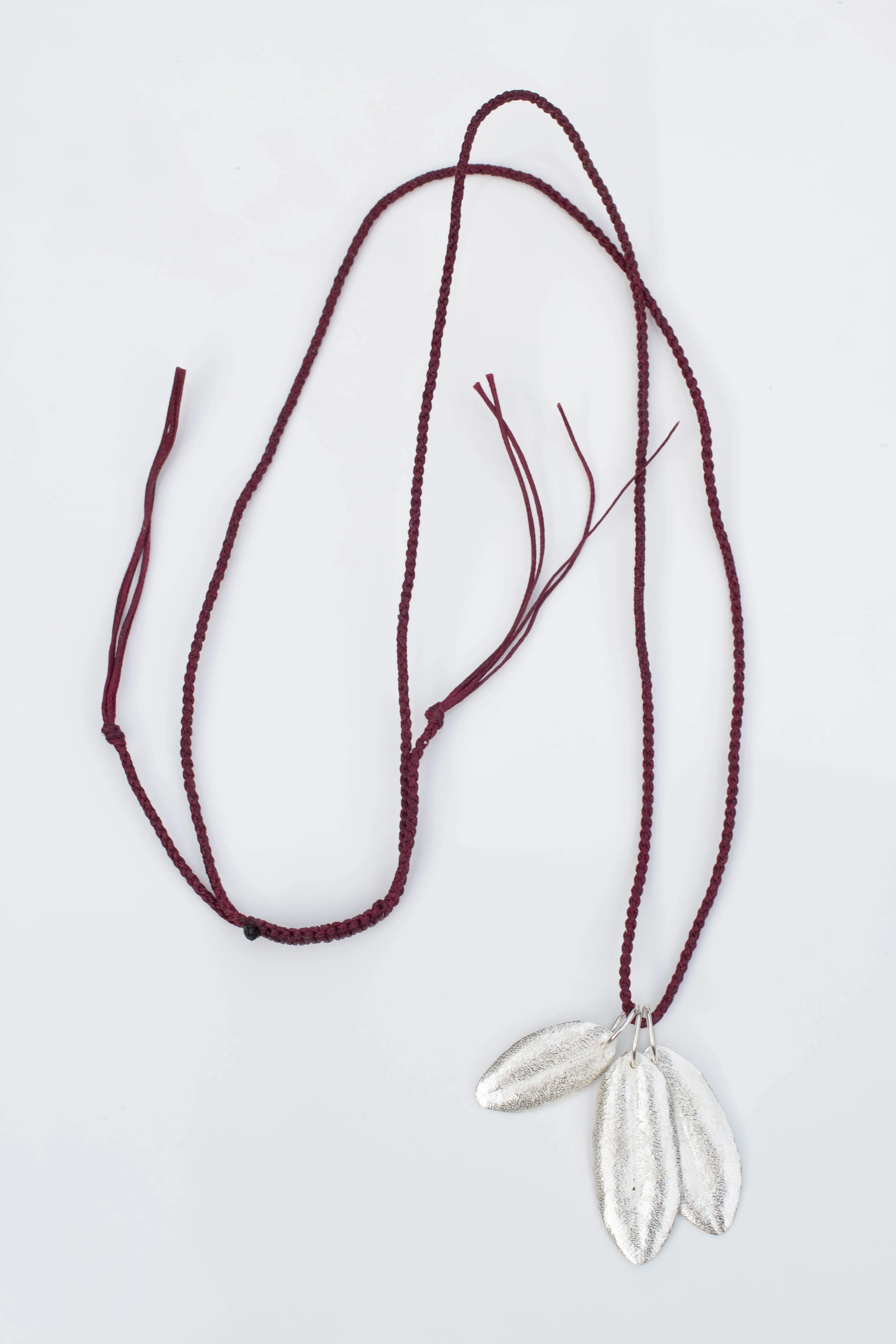 Three Leaf Charm Necklace on Braided Cord - Sterling Silver sold by Sophie Divett Jewelry product image thumbnail 5