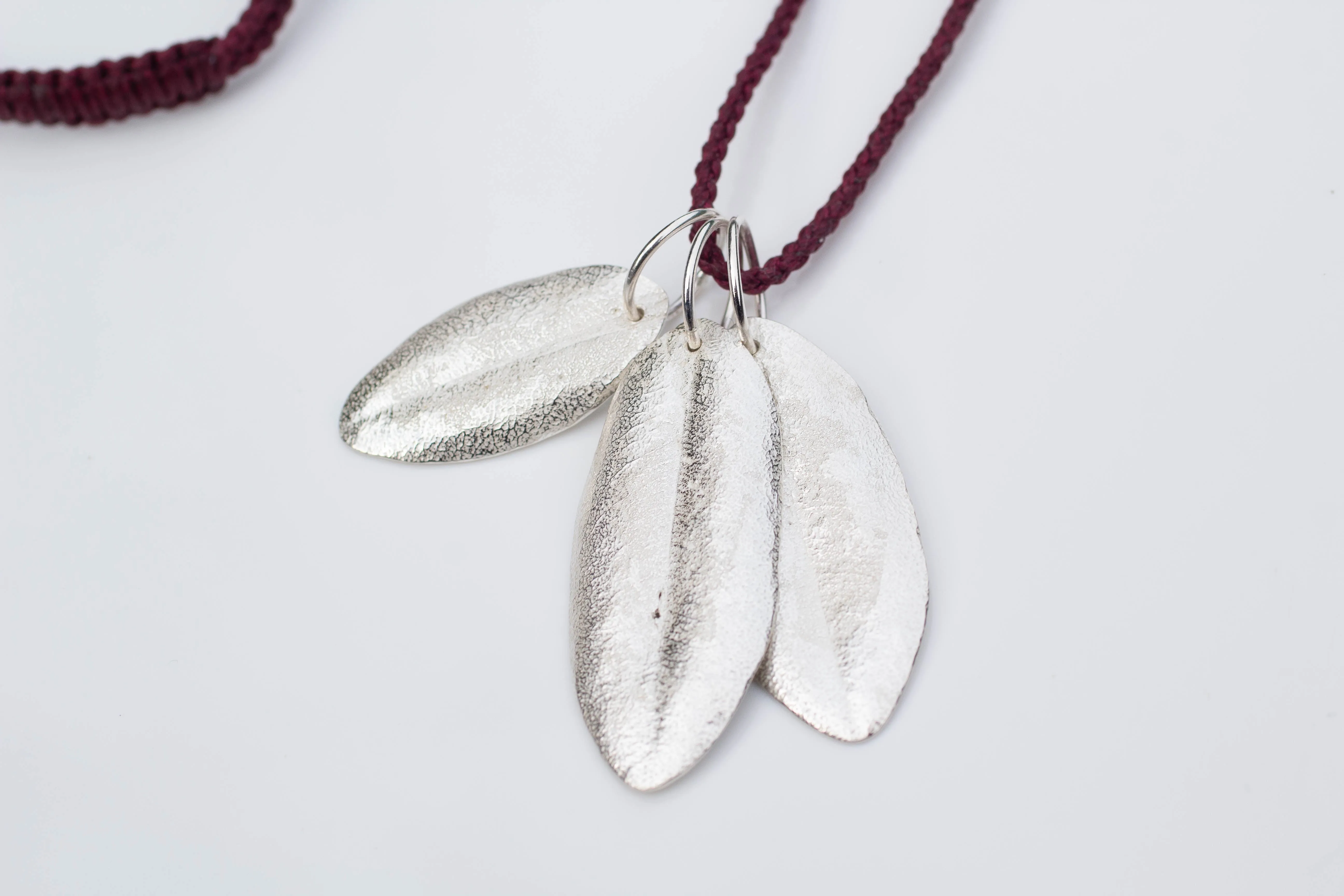 Three Leaf Charm Necklace on Braided Cord - Sterling Silver sold by Sophie Divett Jewelry product image thumbnail 3